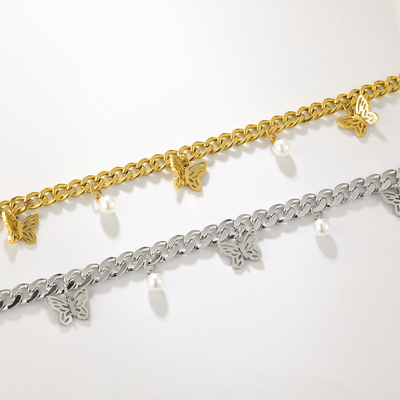 Wholesale Thick Chain Butterfly Stainless Steel Necklace